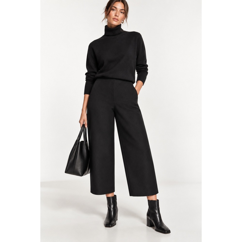 COS Double-Faced Barrel-Leg Pants Black High Waist Cropped Size 8 NEW